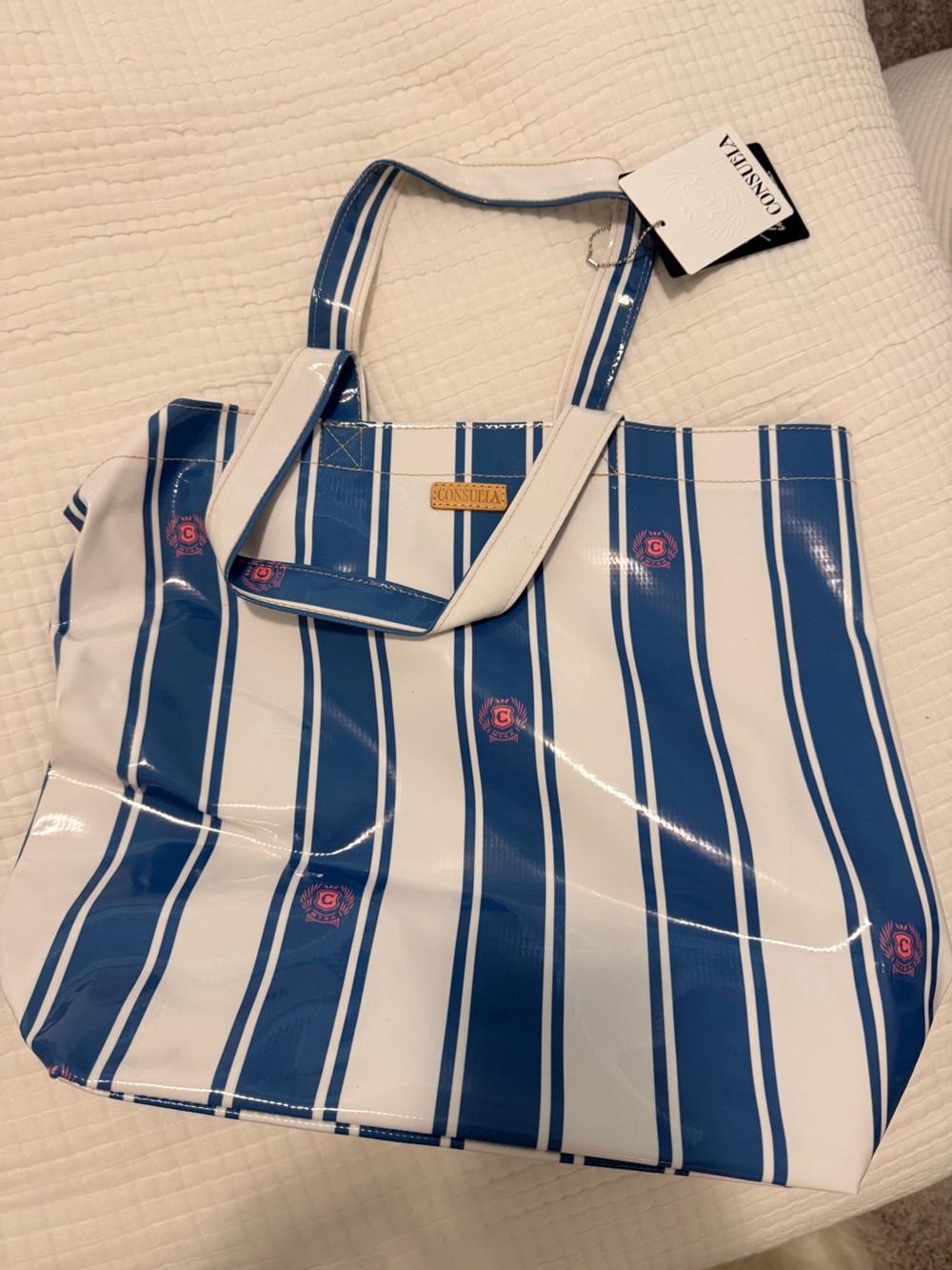 Consuela - Striped Blue and White Bobby grab and go Vinyl Tote